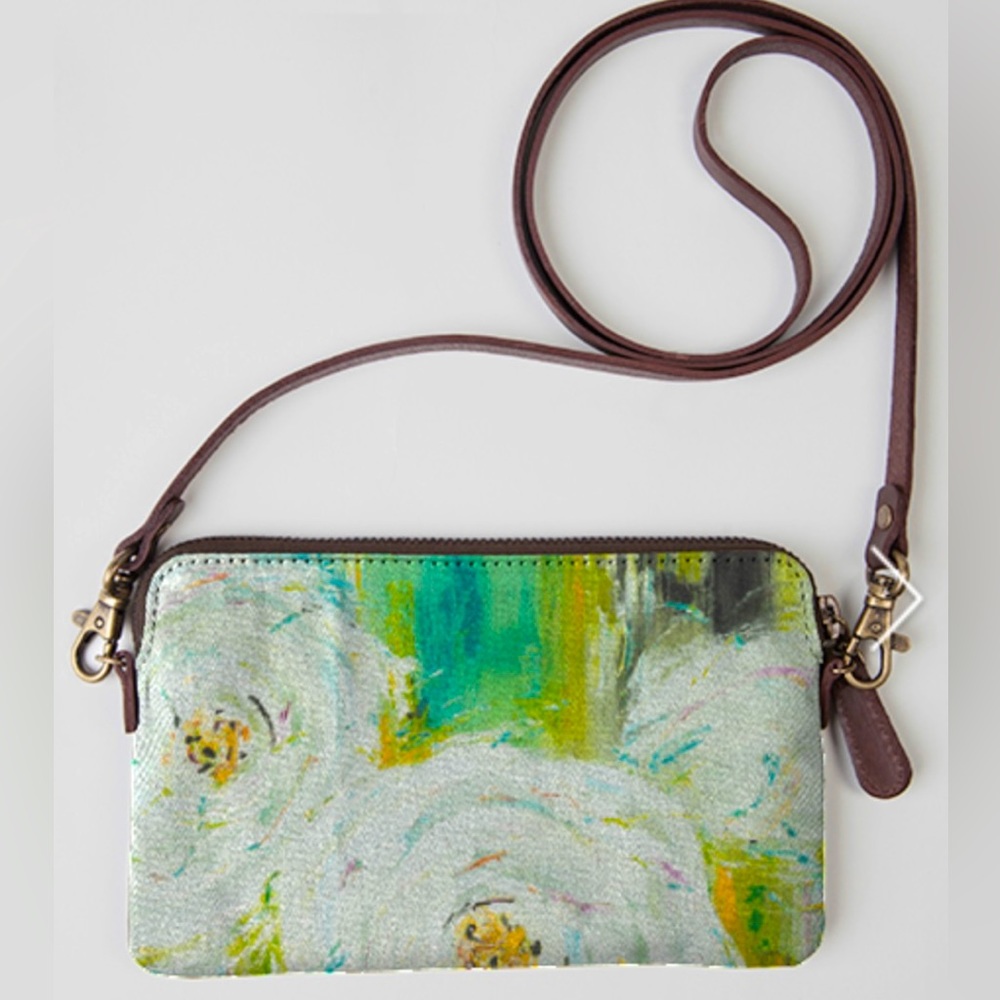 Art-infused clutch with design by artist Bobbi K. (Mounting Energy)